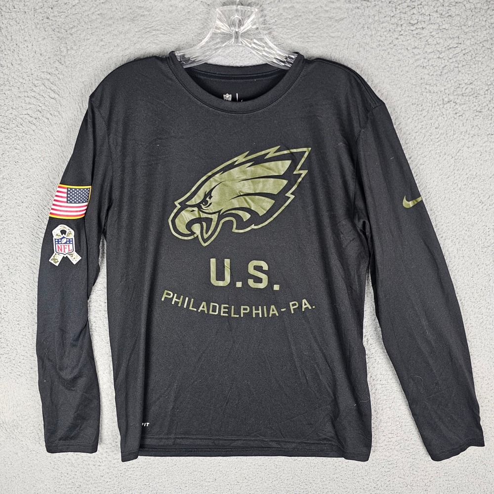 Nike T-Shirt Mens M Black Philadelphia Eagles Salute to Service Long Sleeve NFL